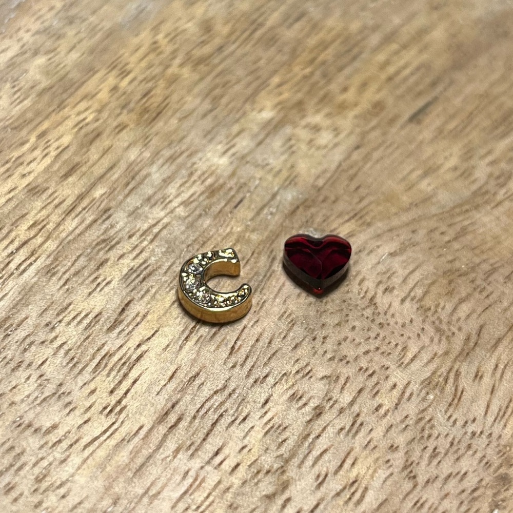 Origami Owl Gold Initial Letter Crystal “C” Charm & Red Crystal Heart Charm